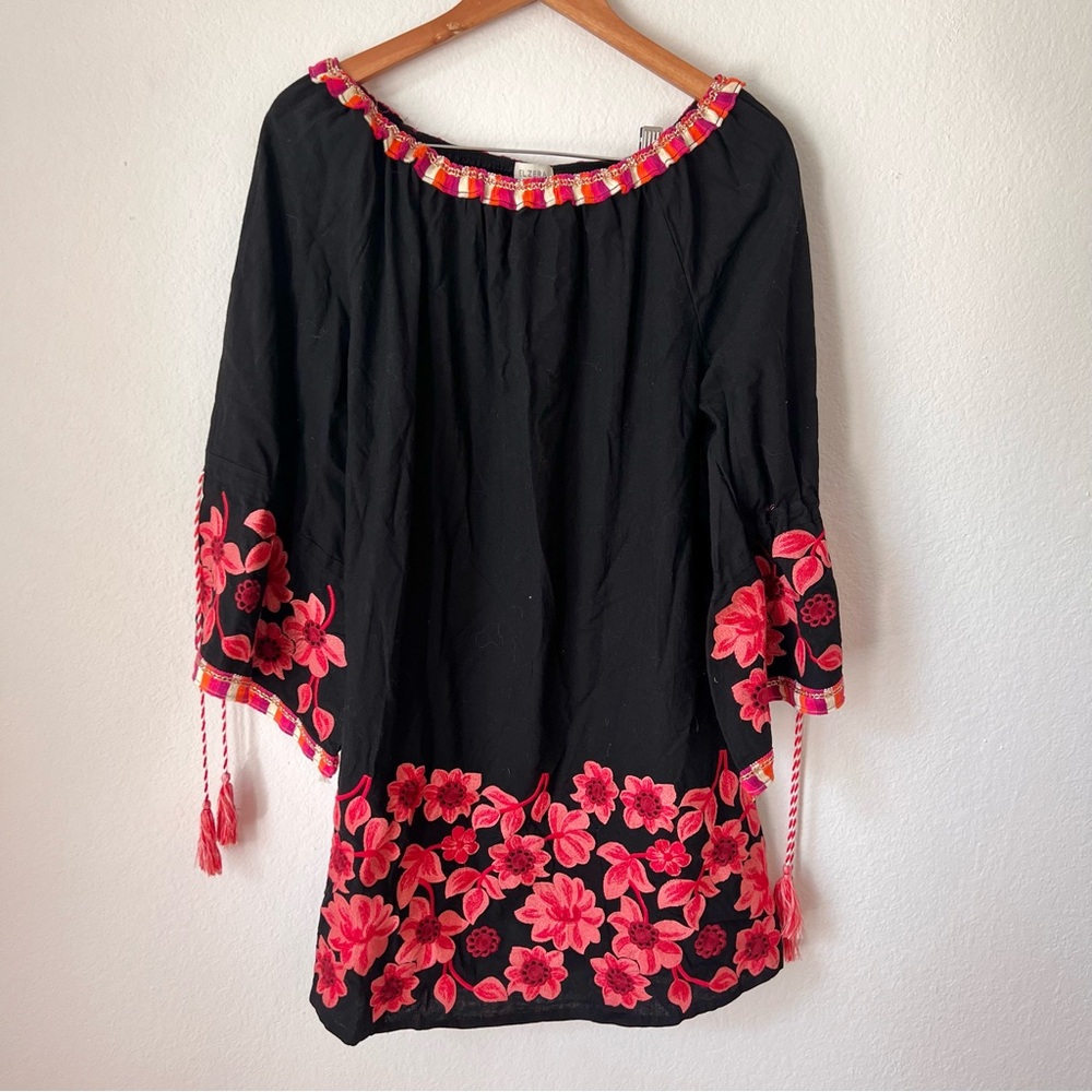 Velzera Black Pink Floral Embroidered Dress Sz 1X NWT